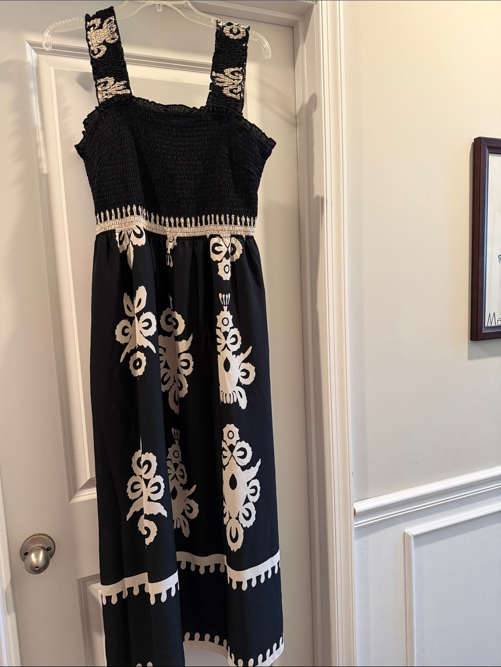 Black Maxi Sundress with Cream Floral Embroidery